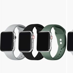 NEW Silicone Sporty Apple Watch Bands - 3 Pack in Black Grey and Green